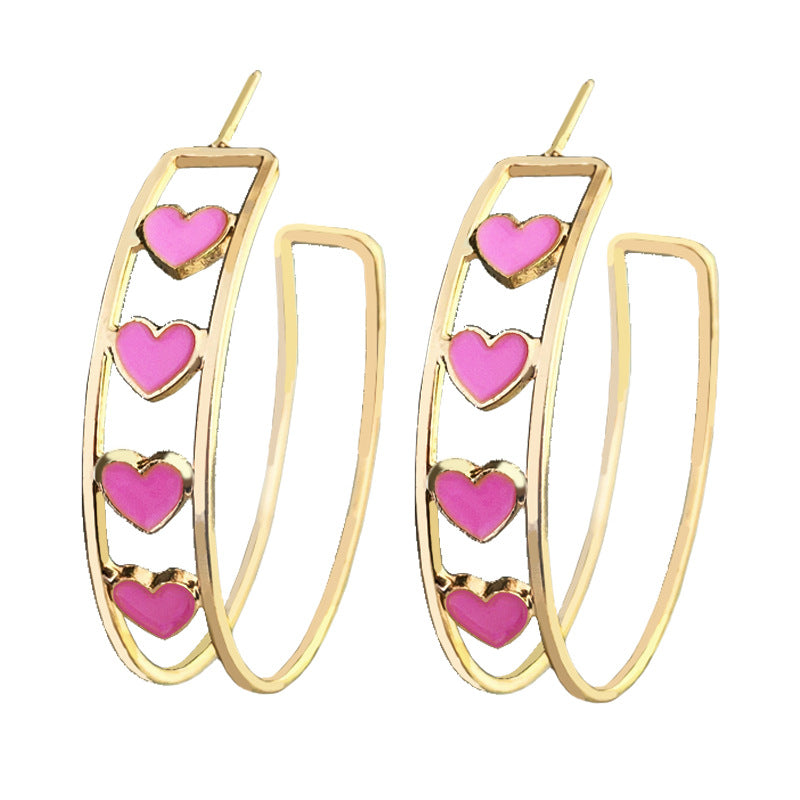 Wholesale Pink heart double circle earrings